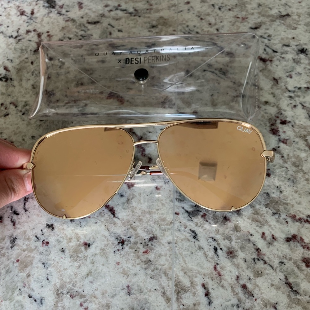 Quay Gold High Key Aviator Sunglasses Desi Perkins